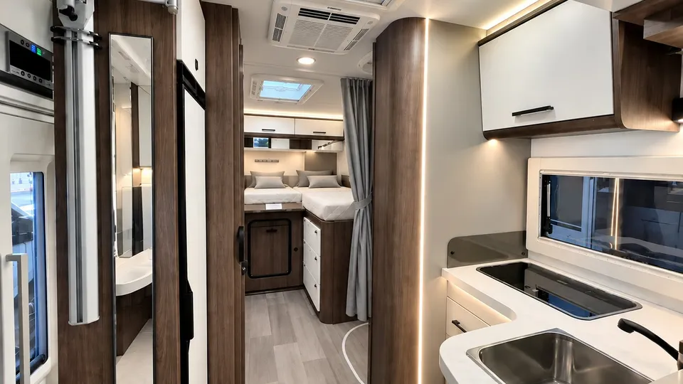 Interior de l'autocaravana NaturGo acabat de netejar i higienitzar